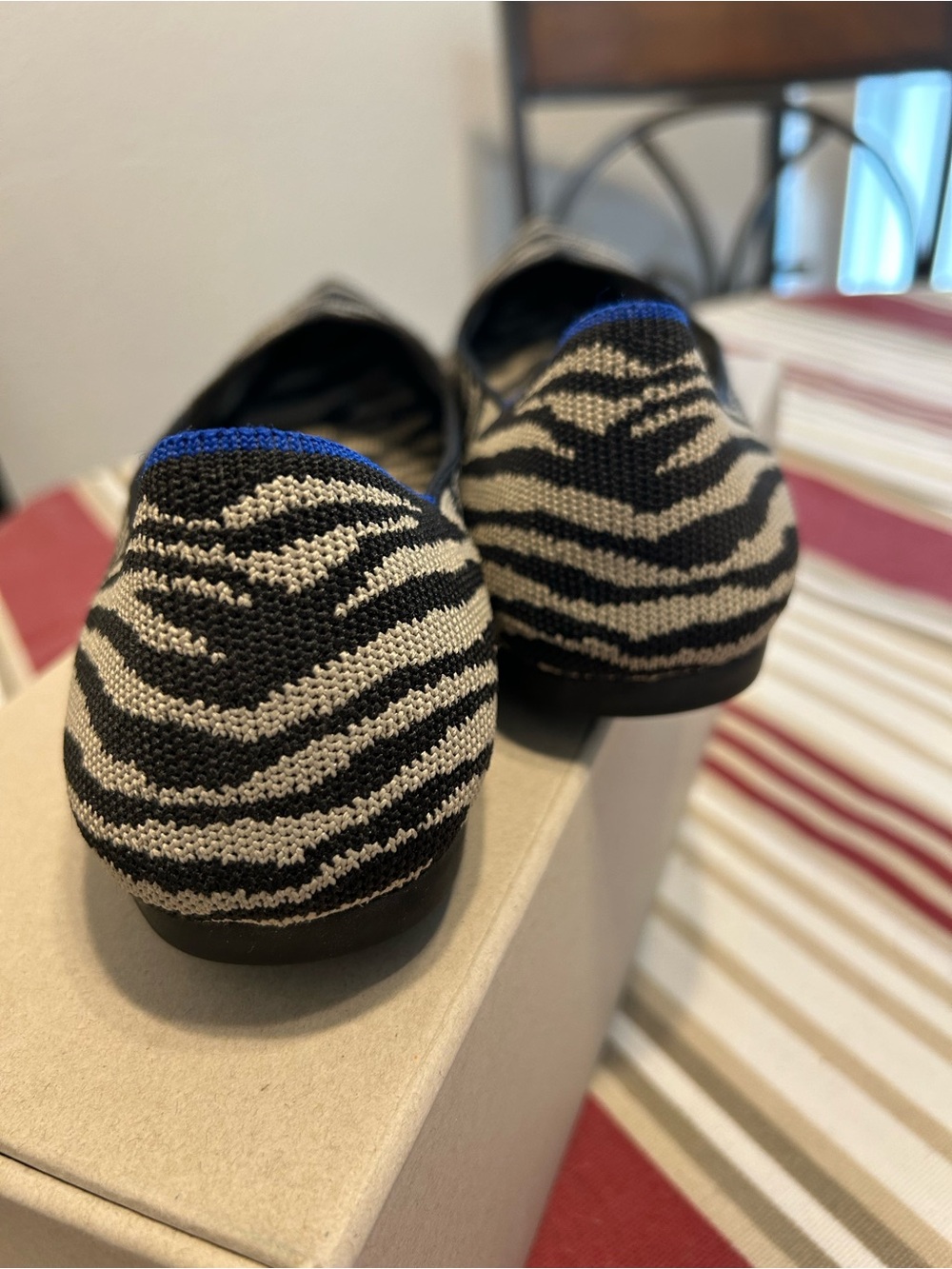 Rothy's Black & Cream Zebra Pointed-Toe Knit Flats - Picture 6 of 9